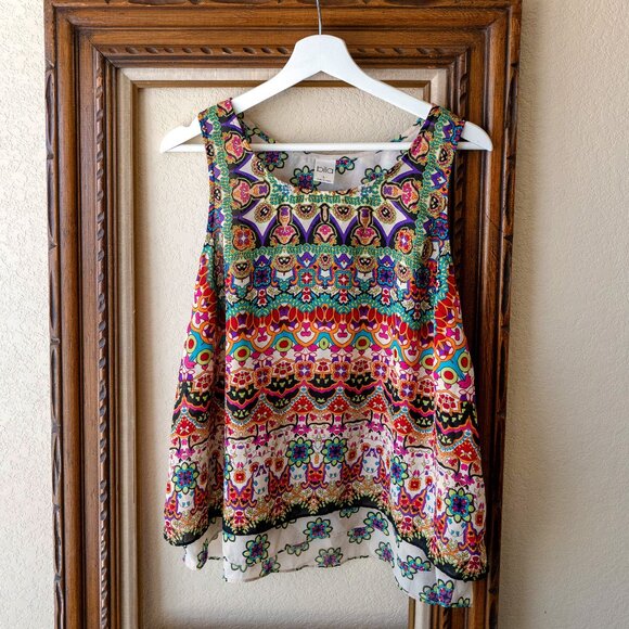 Bila Boho Sleeveless Blouse Size Large Colorful Boho Layered Tank Top - Picture 1 of 8